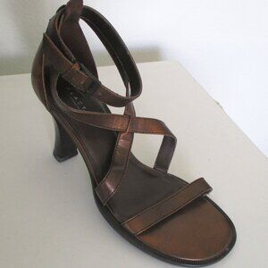 Kenneth Cole Reaction Womens Bronze Leather Ankle-strap Sandal w/3" Heel - 7.5M